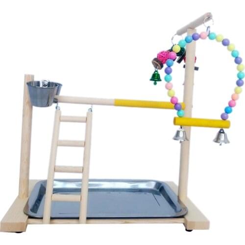 Wooden Bird Perch Stand Parrot Platform Playground Exercise Gym Playstand Ladder Interactive Toys with Feeder Cups