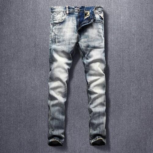 Italian Style Fashion Men Jeans High Quality Elastic Slim Fit Casual Denim Pants Homme Retro Wash Vintage Designer Long Trousers