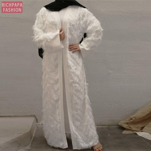 Eid Mubarak White Abaya Kimono Cardigan Turkish Muslim Hijab Dress Abayas For Women Kaftan Dubai Oman Caftan Islamic Clothing