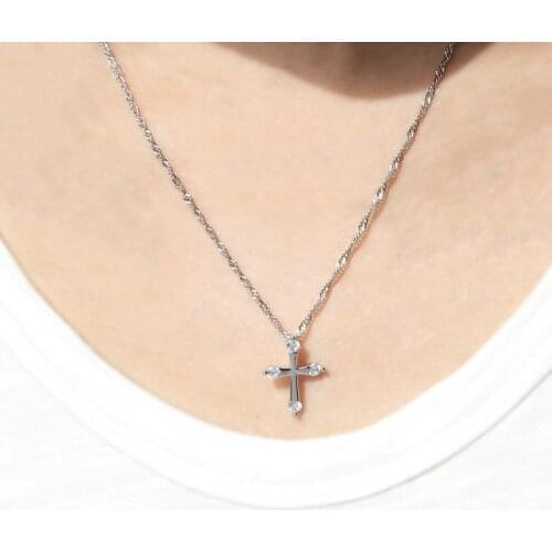 Fashion Silver Color Crystal Cross Pendant Chain Necklace Womens Jewellery Gift