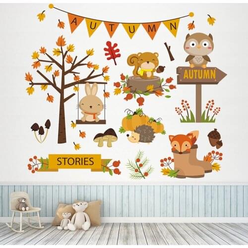 Cartoon Animals Squirrel Bear Wall Sticker for Kids Room Decor Removable Vinyl Wallpaper Baby Room Decor Wall Decals