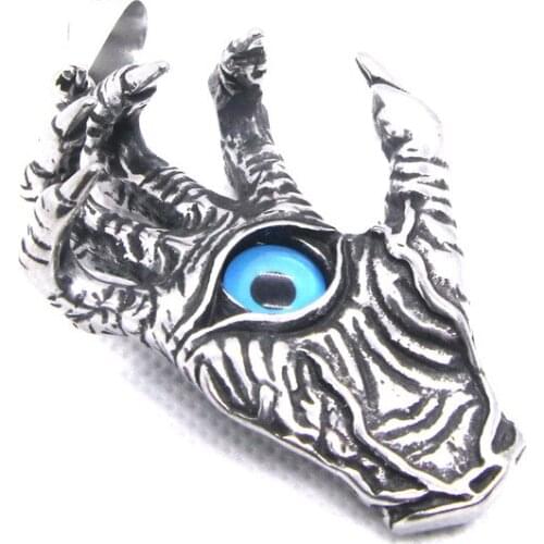 Newest Skull Hand Mens Pendant 316L Stainless Steel Fashion Blue Eyeball Pendant