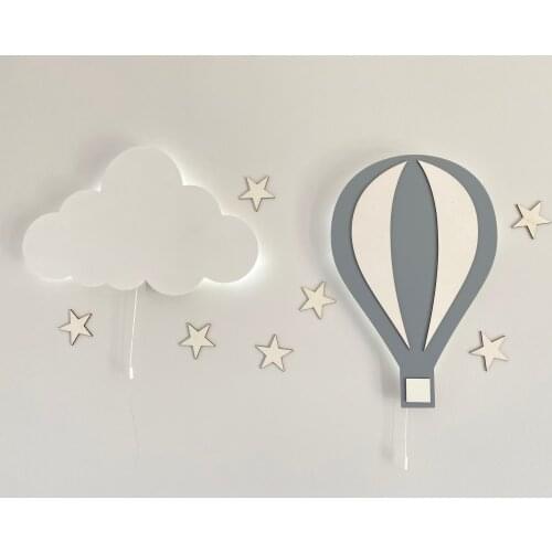 Set of 2- Nursery Cloud and Balloon Lamp, Cloud Lamp, Air Balloon Light, Wooden Led Light, Baby Night Lamp, My Childs Room Decor