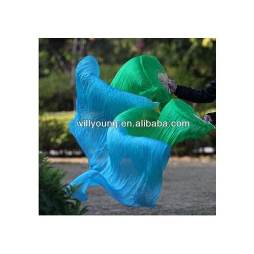 New dyed-Color long 180cm 100% Silk Belly Dance Fans Veil Silk+Bamboo Natural Fans for Belly Dancing Performance