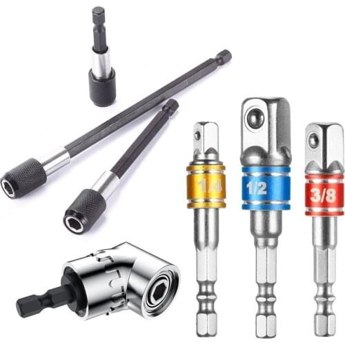 1/4" Hex Shank Wrench Drive Power Drill Socket Drill Adapter Socket Extension Bit Adaptor Set 1/4 3/8 1/2 Inch Screwdriver Tool