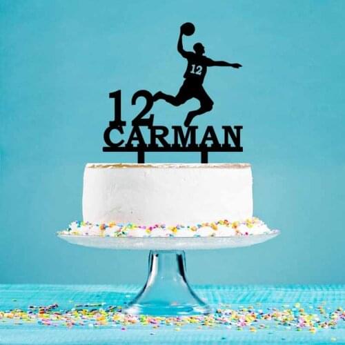 Personalized Birthday Cake Topper Custom Name Age Man Playing Handball Silhouettes For Mans Birthday Cake Decoration YC141