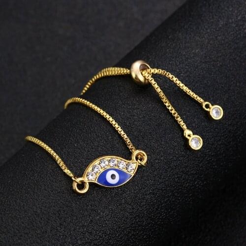 Simple Trendy Turkish Gold Evil Eye Bracelet Blue Eye Gold Chain Bracelet Adjustable Female Party Jewelry wholesale