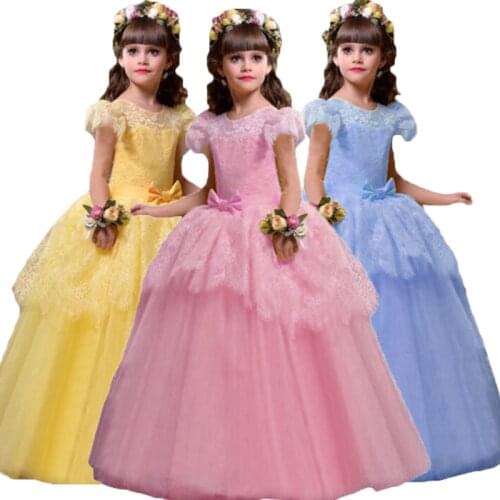 Christmas Teenager Girls Lace Flower Birthday Wedding Party Dress Clothes Baby Kids Princess Gown Ball Dress Children Clothing