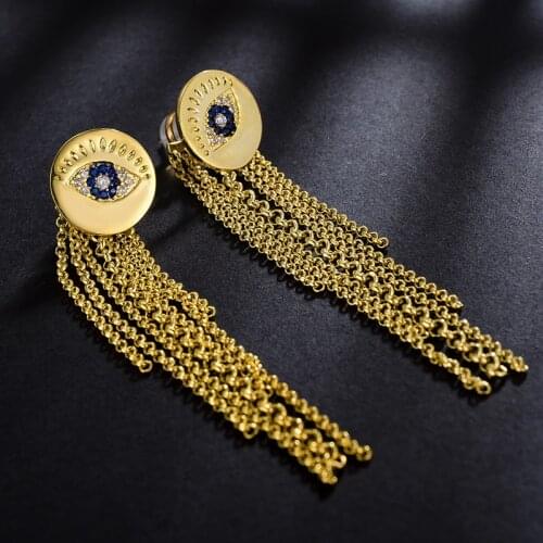 AAA+ Luxury Vintage Eye Style Earrings 925 Silver Needle Dual Used Stud Earrings Earrings With Long Tassels Fashion Jewelry
