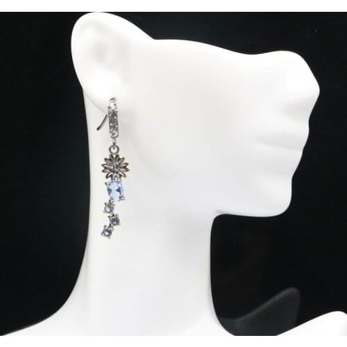 42x10mm Bohemia Design 3.9g Vintage Created Violet Tanzanite Pink Kunzite For Women Black Metal Silver Earrings Daily Wear