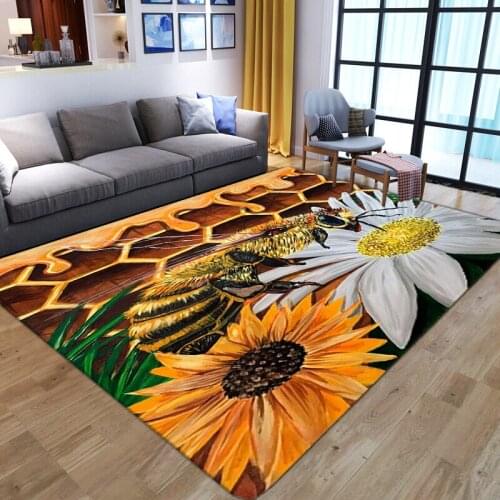 Modern Large Area Rug High Quality Realistic Flowers honeybee Art Carpets For home Living Room Bedroom Anti-Slip rugs Floor Mats