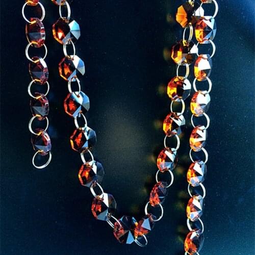 Top Quality 10m/lot Brown K9 Crystal Chandelier Hanging Parts, Diy 14mm Octagon Beads Garland Strands Wedding Home Decoration