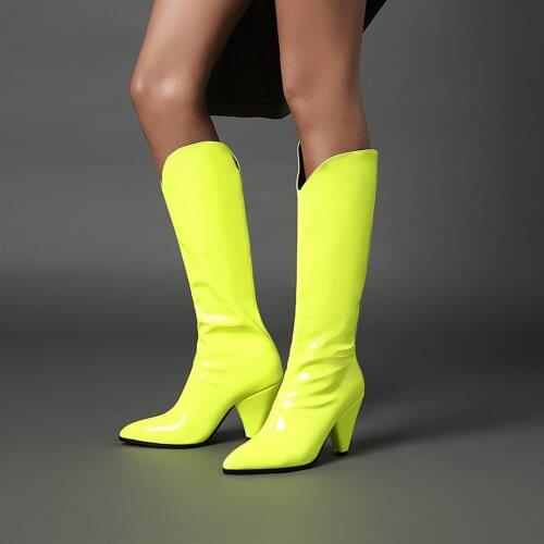 Womens High Boots Rose Red Orange Yellow Black Women Knee High Boots Western Womens Shoes Large Size 48 Autumn Winter