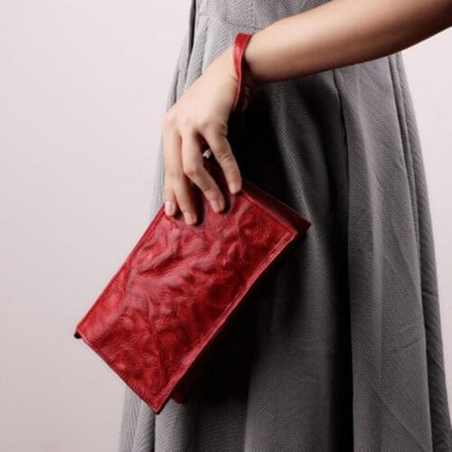 Womens New Fashion Unique Cowhide Leather Pleated Concise Retro Clutch Bag Phone Bag Coin Purse Shoulder Bag Crossbody Bag