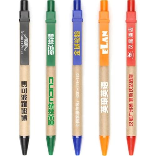 1.0mm Blue Ink ECO Friendly Kraft Paper Promotional Ballpoint Pen Advertising Pens Custom Logo Printing PEN Fast Shipping