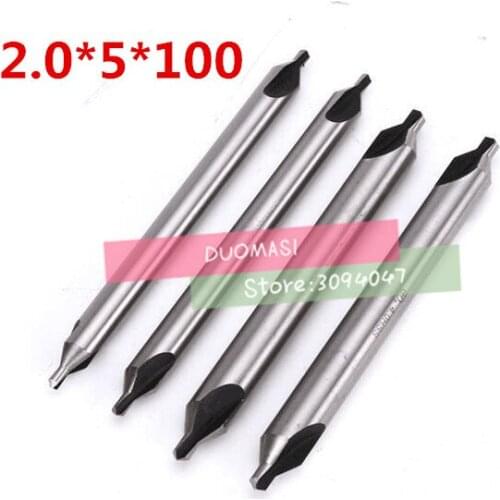 2.0*5*100mm 5pcs/set 5 mm petiole 60 degrees High quality HSS Long center drill Pilot drill Free shipping