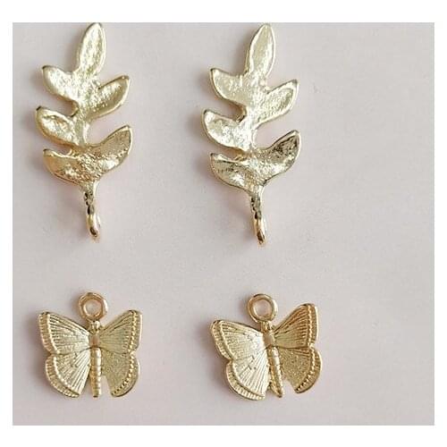 20pcs 11*24mm 12mm Metal Alloy KC Gold Leaf Butterfly Pendant Charms For DIY Jewelry Making