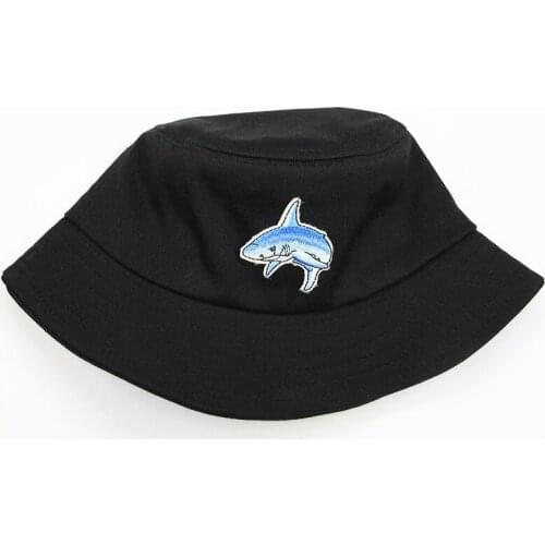 2021 Shark Embroidery Cotton Bucket Hat Fisherman Hat Outdoor Travel Hat Sun Cap Hats for Men and Women 300