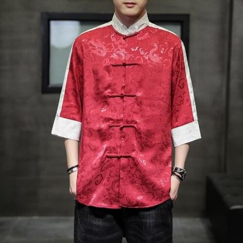 2021 Summer Chinese Shirts Satin Silk Vintage Coat Hanfu Blouse Traditional Chinese Clothing For Men Top Tang Suit KK3493