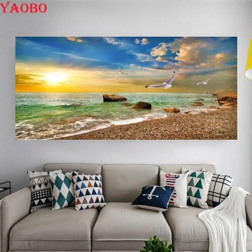 5D Diamond Painting Natural Scenery Sea Sunrise Flying birds Cross Stitch Kit Diy Diamond Embroidery Mosaic Full Drill Square