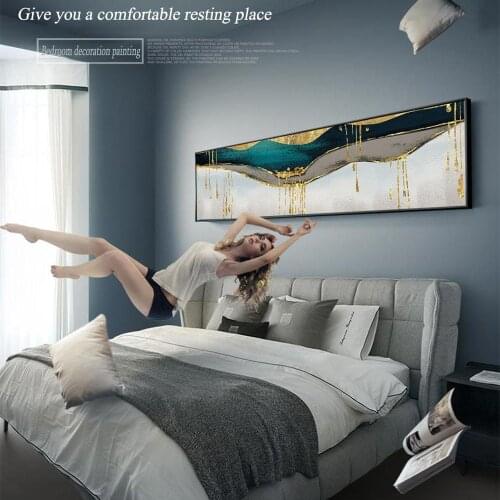 Abstract oil painitng Bedside Blue Golden Canvas Painting Posters Print Wall Art Picture For Living Room Bedroom Home Decor