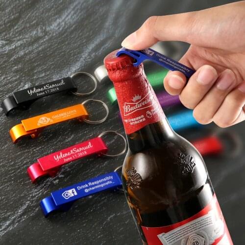 Free Personalised Aluminium Portable Bottle Opener Key Chain Ring Can Opener Giveaway Logo Wedding Party Favor Gifts