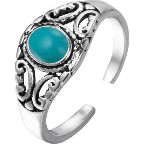 Bohemian Green Stone fashion Retro Rings For Women Female Tibetan Fashion Jewelry Open Adjustable Indian Ring