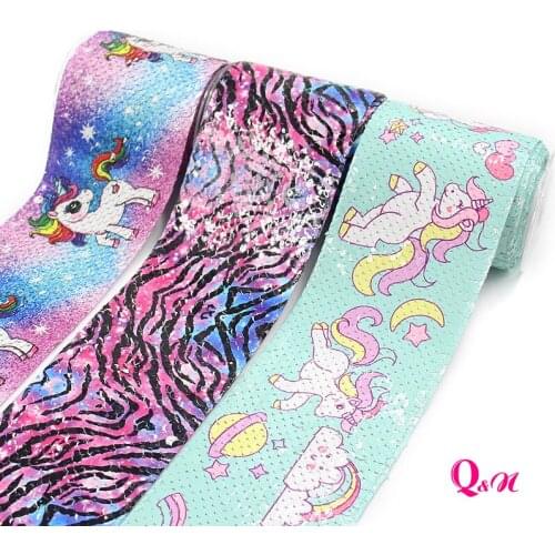 Thistle sequin ribbon 5yards 3inch 75mm Unicorn Alpaca cartoon printing ribbon for DIY Handmade Materials Hairbow Accessories