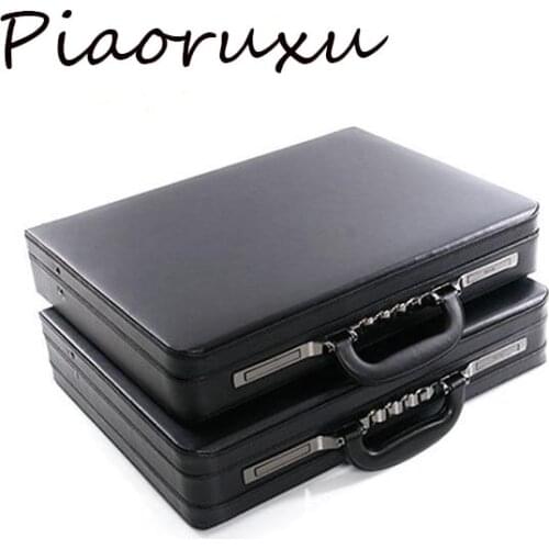 Business men leather messenger bag box 16"18" inch computer box briefcase black