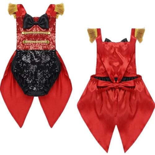 Romper Kids Toddlers Halloween Cosplay Prince Birthday Party Ringmaster Outfit Circus Costume Baby Girls Sequins Bowknot Tuxedo