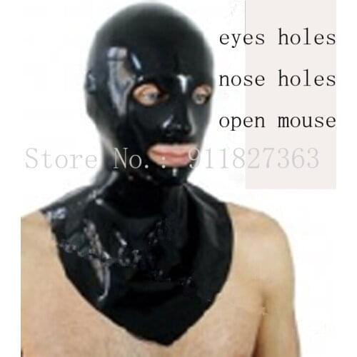 Fetish Rubber Latex Long Neck Hood Mask Open Eyes And Mouth Fetish Hood