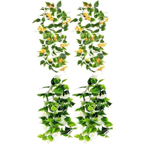 90 Inch Artificial Vines Morning Glory Flowers Hanging Plants Fake Greenery Leaves Garden Wedding Fence Decor