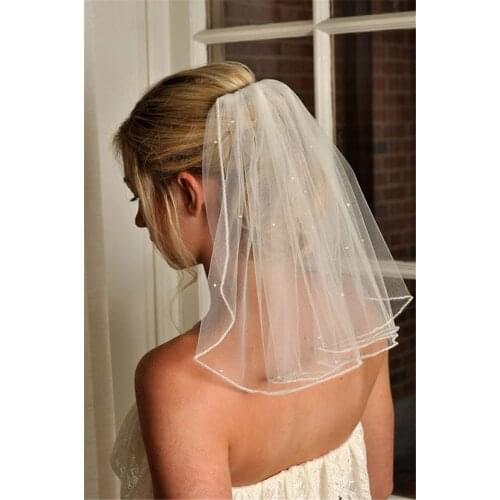 Short 1 Layer Wedding Veils Soft Tulle Bridal Veils Comb Crystal Wedding Accessories voile de mariee