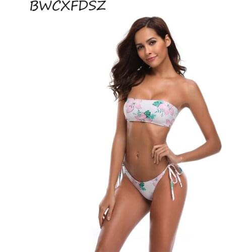 BWCXFDSZ New String Swimsuit String Bikini Biquini Push Up Swimwear Women Swimsuit Bandeau Cut Out Bandage Bathing Suit Beach W