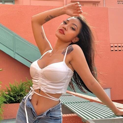 Summer Sexy Ribbed Crop Top for Women Fashion Sleeveless Corset Camis Short Sling Bras Shirt Womens White Tube Top with Straps