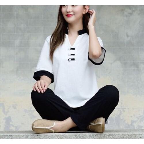 Summer women cotton&linen tai chi taiji clothes yoga suit wushu kung fu uniforms zen lay meditation clothing