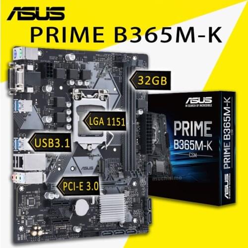 LGA 1151 Asus PRIME B365M-K Motherboard Support 8th/9th-Gen Core i7/i5/i3 CPU Intel B365 DDR4 PCI-E 3.0 M.2 SSD B365 Placa-mãe