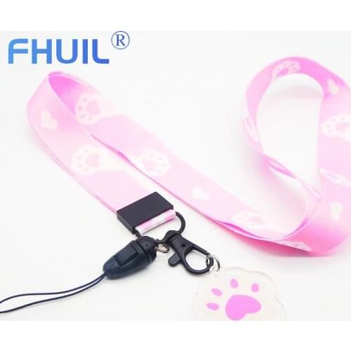 Mobile Phone Charm Strap Cartoon Cute Cat Paw Pink Lanyard Neck Strap For Keys ID Card USB Badge Holder DIY Hang Rope Keychain