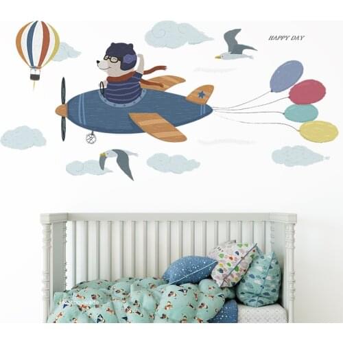 Cartoon Bear Pilot Wall Stickers Kids Room Boy Bedroom Wall Decor Vinyl Wall Decals Stickers Home Decoration Wallpapers Murals