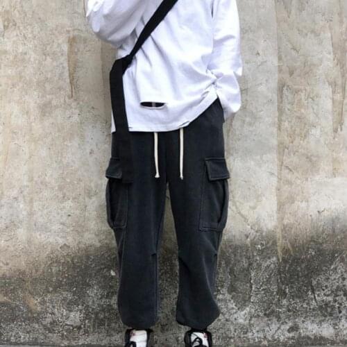 Casual Pants Men Solid Color Sweatpants Drawstring Pockets Ankle Tied Long Pants Trousers Mens Clothing 2021
