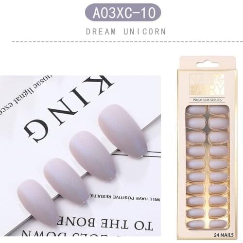 24pcs Matte Fake Nail Patch Solid Color Glue Type Removable Short Paragraph Fashion Manicure False Save Time Nails Patch TN