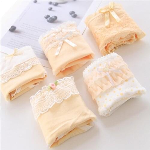 New Arrived 4Pcs/Lot Girl Panties Underwear Lace Briefs Cotton Lingerie Soft Comfortable Bowknot Cartoon Panty Wholesale FS002-4