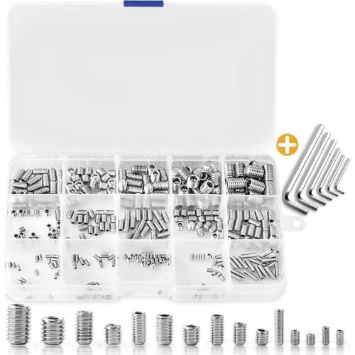 P31E Stainless Steel Hexagon Socket Screws 300 Pcs M2.5/M3/M4/M5/M6/M8 w/ Hexagon Wrenchs Clear Box for Plumers Minor Repairs