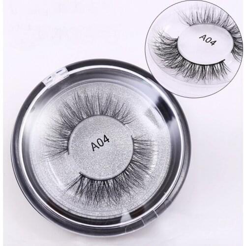 Eyelashes 3D Mink Lashes Natural Mink Eyelashes Hand Made Lashes Makeup Eye Lashes Glitter Round Box Packaging 1 Pair A04