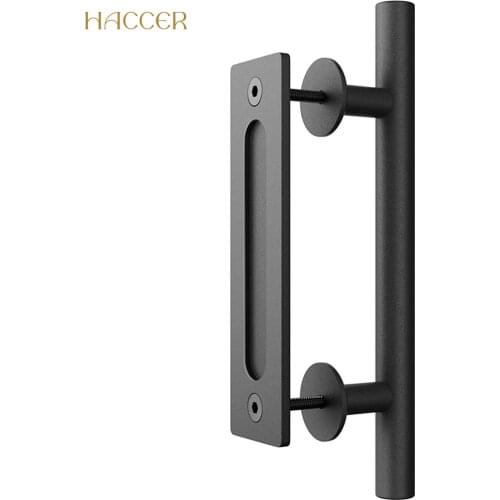 HACCER 12in Carbon/Stainless Steel Pull Handle Barn Door Flush Pull Set Handle Heavy Duty Wood Door Interior Door Hardware