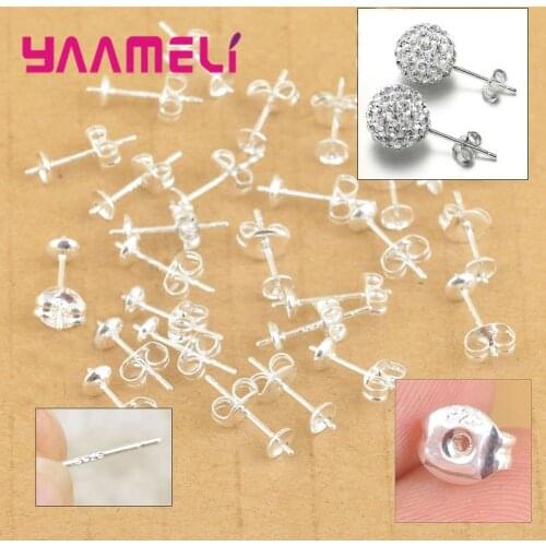 Wholesale 100PCS Lot 925 Sterling Silver Jewelry Findings Ear Pin Pairs Stud Earrings With 925 BACK STOPPERS