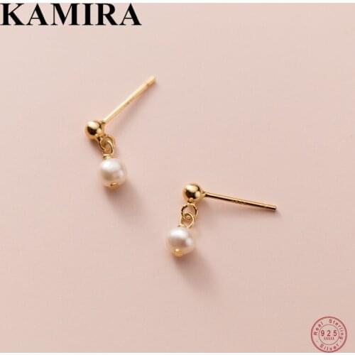 KAMIRA 925 Sterling Silver Fashion Minimalism Baroque Pearl Beads Stud Earrings for Women Teen Wedding Sweet Fine Simple Jewelry