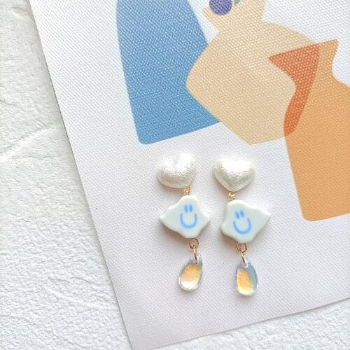 ZiccoWong Lovely Smiling Face Cloud Long Drop Dangle Earring For Girl Resin Heart Water Drop Trendy 2021Fashion Women Jewelry