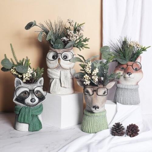 Nordic Resin Small Animal Flower Arrangement Vase Sculpture Decoration Balcony Outdoor Garden Home Decor Ornaments