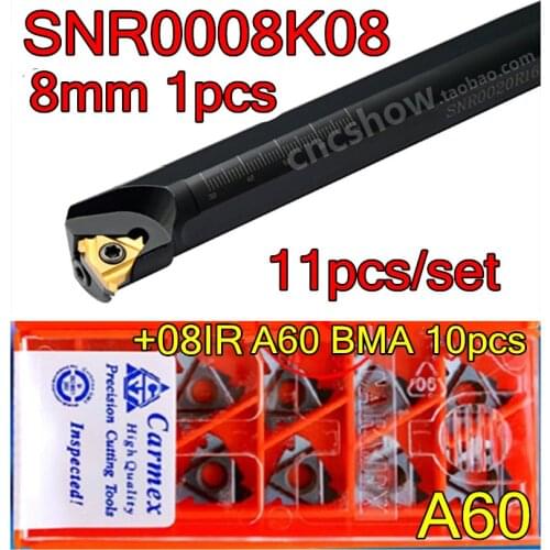 SNR0008K08 CNC Internal thread Turning tool 1pcs + Carmex 08IR A60 BMA 10pcs 11pcs/set CNC Internal thread Carbide insert